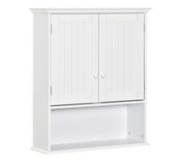 kleankin Armario Baño de Pared con 2 Puertas Estante Interior Ajustable y Compartimento Abierto Mueble Auxiliar Suspendido Multiusos para Cocina 60x20x70,5 cm Blanco