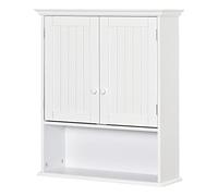kleankin Armario Baño de Pared con 2 Puertas Estante Interior Ajustable y Compartimento Abierto Mueble Auxiliar Suspendido Multiusos para Cocina 60x20x70,5 cm Blanco
