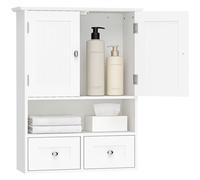 kleankin Armario Baño de Pared Moderno Compacto Colgante con 2 Puertas y 2 Cajones 50,8x17,8x66 cm Blanco Aosom España