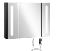 kleankin Armario baño LED con Espejo montado Pared Alto Brillo Negro