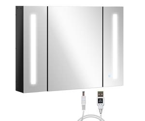 kleankin Armario baño LED con Espejo montado Pared Alto Brillo Negro