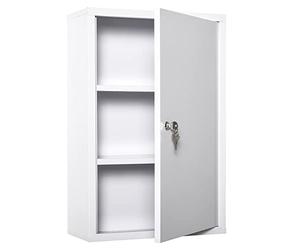 kleankin Armario Botiquín de Pared Botiquín de Emergencia de Metal con 3 Estantes de Almacenaje y Cerradura con 2 Llaves para Baño Cocina 40x18x60 cm Blanco
