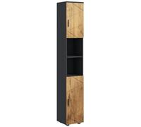 kleankin Armario Columna de baño 30x30x183 cm Roble Gris Oscuro | 2 puertas, estante ajustable, 2 nichos, armario de tocador