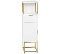 kleankin Armario Columna de Baño con Cajón, Armario y Estante en Madera y Metal, 30x30x105cm, Blanco