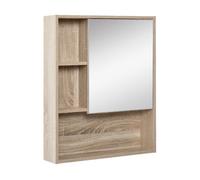 kleankin Armario Espejo Baño Montado en Pared con Estante Ajustable en Altura 60x15x76 cm Grano de Roble Aosom España