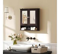 kleankin Armario con Espejo Baño Armario de Pared 2 Puertas Marrón Oscuro