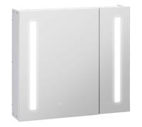 kleankin Armario con Espejo de Baño con Luz LED Armario de Baño Colgante con 2 Puertas Función de Memoria e Interruptor Táctil Estilo Moderno 70x15x65 cm Blanco