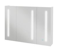 kleankin Armario con Espejo de Baño con Luz LED Mueble de Pared Colgante con 3 Puertas Estantes Ajustables Interruptor Táctil y USB 90x15x70 cm Blanco Brillante