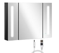 kleankin Armario con Espejo de Baño de Pared en MDF con 3 Armarios, 3 Estantes y Luz LED, 90x15x65 cm, Negro Aosom España