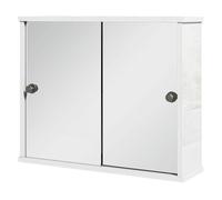 kleankin Armario con Espejo de Baño Mueble Colgante para Baño con Estante Ajustable y Puerta Corredera Doble para Dormitorio 55x15x45 cm Blanco Brillante