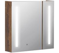 kleankin Armario con Espejo de Baño con Luz LED Armario de Baño Colgante con 2 Puertas Función de Memoria e Interruptor Táctil Estilo Moderno 70x15x65 cm Marrón Rústico
