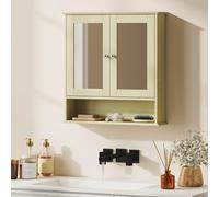kleankin Armario con Espejo para Baño Armario de Pared 2 Puertas Natural