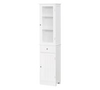 kleankin Armario Alto Auxiliar para Baño Moderno 2 Puertas Estantes Ajustables 1 Cajón Blanco 40x27x171,5 cm Aosom España