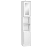 kleankin Armario de baño alto, armario de almacenamiento, columna con espejo, 2 puertas, compartimentos abiertos, estantes ajustables, mueble estrecho para inodoro, espacios pequeños, 30 x 28 x 170 cm