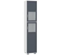 kleankin Armario de Baño Alto Columna de Baño con 2 Puertas de Vidrio Templado y Estantes Ajustables 37x35x190 cm Blanco y Gris Aosom España
