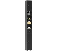 kleankin Armario de Baño Alto, Columna de Baño Estrecha con 1 Cajón, 4 Estantes Abiertos y Estantes Ajustables, 2 Puertas, Estilo Moderno, para Espacios Pequeños, 20x20x180 cm, Negro
