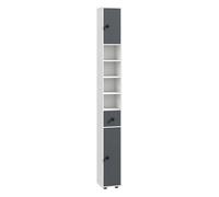 kleankin Armario de Baño Alto, Columna de Baño Estrecha con 1 Cajón, 4 Estantes Abiertos y Estantes Ajustables, 2 Puertas, Estilo Moderno, para Espacios Pequeños, 20x20x180 cm, Gris