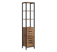Kleankin armario de baño alto, columna de baño estrecha, con puerta de lamas, estantes ajustables, compartimentos abiertos, marco de acero, 37x30x167 cm, marrón rústico