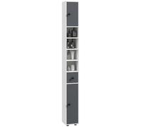 kleankin Armario de Baño Alto para Espacios Pequeños 20x20x180 cm Gris | Columna de Baño Estrecha, 1 Cajón, 4 Estantes Abiertos, Estantes Ajustables, 2 Puertas, Estilo Moderno
