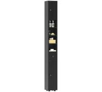 kleankin Armario de Baño Alto para Espacios Pequeños 20x20x180 cm Negro | Columna de Baño Estrecha, 1 Cajón, 4 Estantes Abiertos, Estantes Ajustables, 2 Puertas, Estilo Moderno