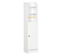kleankin Armario de Baño Columna Auxiliar de Baño Armario Multiusos con Estante Ajustable y Portarrollos de Papel para Dormitorio 23x18x100 cm Blanco