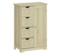 kleankin Armario de Baño, Columna de Baño Estrecha con 4 Cajones y Estante Ajustable, Estilo Moderno, para Espacios Pequeños, 56x30x83 cm, Madera Natural