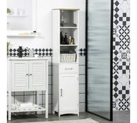 kleankin Armario de Baño con 1 Cajón 1 Puerta 3 Estantes para Aseo 34x30x163 cm White