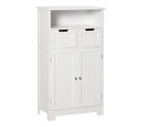 kleankin Armario de Baño con 2 Puertas Estante Ajustable 2 Cajones y Compartimento Abierto Mueble Auxiliar de Almacenaje para Salón Cocina 60x30x108,8 cm Blanco