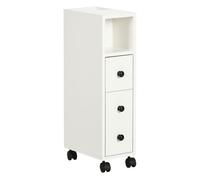 kleankin Armario de Baño con 4 Ruedas Mueble Auxiliar para Baño con Estante Abierto Puerta y Cajón para Espacio Reducido 18x30x68,5 cm Blanco