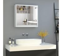kleankin Armario de Baño con Espejo 2 Puertas 56x13x58 cm Blanco | Estantes Abiertos, Mueble de Baño Colgar, para Cocina, Salón