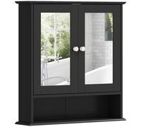 kleankin Armario de Baño con Espejo 2 Puertas 56x13x58 cm Negro
