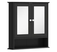 kleankin Armario de Baño con Espejo, Armario de Pared con 2 Puertas, Estante Abierto, Estante Ajustable, Mueble de Baño Colgar para Cocina, Salón, 56x13x58 cm, Negro