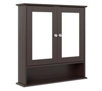 kleankin Armario de Baño con Espejo, Armario de Pared con 2 Puertas, Estante Abierto, Estante Ajustable, Mueble de Baño Colgar para Cocina, Salón, 56x13x58 cm, Marrón Oscuro