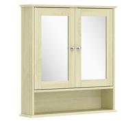 kleankin Armario de Baño con Espejo, Armario de Pared con 2 Puertas, Estante Abierto, Estante Ajustable, Mueble de Baño Colgar para Cocina, Salón, 56x13x58 cm, Natural