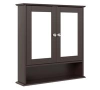 kleankin Armario de Baño con Espejo, Armario de Pared con 2 Puertas, Estante Abierto, Estante Ajustable, Mueble de Baño Colgar para Cocina, Salón, 56x13x58 cm, Marrón Oscuro