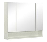 kleankin Armario de Baño con Espejo Armario de Pared con 3 Puertas Estante Ajustable y Compartimento Mueble de Baño Colgante para Salón 90x15x75 cm Blanco