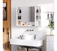 kleankin Armario de Baño con Espejo Armario de Pared Mueble de Baño Colgar con Puerta Estantes Abiertos 100x15x70 cm Blanco