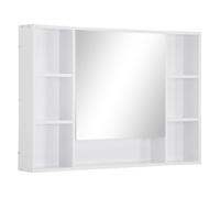 kleankin Armario de Baño con Espejo Armario de Pared Mueble de Baño Colgar con Puerta Estantes Abiertos 100x15x70 cm Blanco