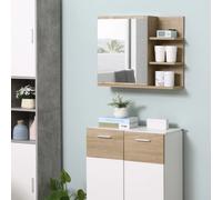kleankin Armario de Baño con Espejo Armario con Espejo para Baño con 3 Estantes Abiertos y 1 Estante Interior Estilo Moderno 60x18x50 cm Natural