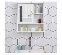 kleankin Armario de Baño con Espejo de Gran Almacenaje Armario Montado en la Pared con Estante Ajustable Interior y Estantes Abiertos 60x18x63 cm Blanco