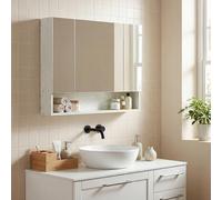 kleankin Armario de Baño con Espejo de Pared 3 Puertas 90x15x75 cm Blanco
