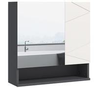 kleankin Armario de baño con espejo y 2 puertas, espejo baño contenedor con estantes ajustables de madera, 55 x 17 x 55 cm, gris