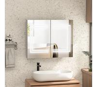 kleankin Armario de Baño con Espejo y Luz LED 80x15x65 cm Blanco Brillante