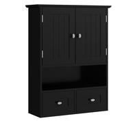 kleankin Armario de Baño de Pared, Armario Colgante, Mueble Suspendido de Baño, 2 Puertas con Cierre Magnético, 2 Cajones y Estante Abierto, para Cocina, Lavadero, 50,8x17,8x66 cm, Negro