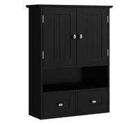 kleankin Armario de Baño de Pared, Armario Colgante, Mueble Suspendido de Baño, 2 Puertas con Cierre Magnético, 2 Cajones y Estante Abierto, para Cocina, Lavadero, 50,8x17,8x66 cm, Negro