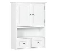 kleankin Armario Baño de Pared Moderno Compacto Colgante con 2 Puertas y 2 Cajones 50,8x17,8x66 cm Blanco Aosom España