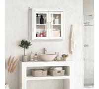 kleankin Armario de Baño de Pared con 2 Puertas de Vidrio y Estante Ajustable Mueble Colgante de Baño para Cocina Dormitorio Aseo Estilo Moderno 60x19,5x54 cm Blanco