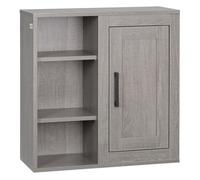 kleankin Armario de Baño de Pared con 3 Estantes Abiertos y 1 Puerta Mueble Auxiliar Suspendido para Salón Aseo Dormitorio Estilo Moderno 48x20x50 cm Gris