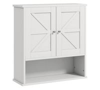 kleankin Armario de Baño de Pared, Mueble de Baño Colgar Rústico con Compartimento, Estante Ajustable, 2 Puertas, para Cocina, Lavadero, sobre el Inodoro, Blanco
