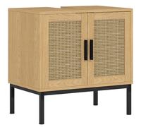 kleankin Armario de baño en diseño boho con elementos de ratán con recorte en forma de 'U' Roble Aosom España